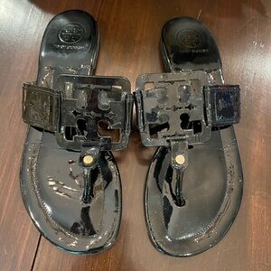 Women’s Size 8 Tory Burch Square Black Patent Miller Sandals